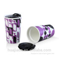 HJBD508-302 purple design ceramic high quality DOUBLE WALL CUP